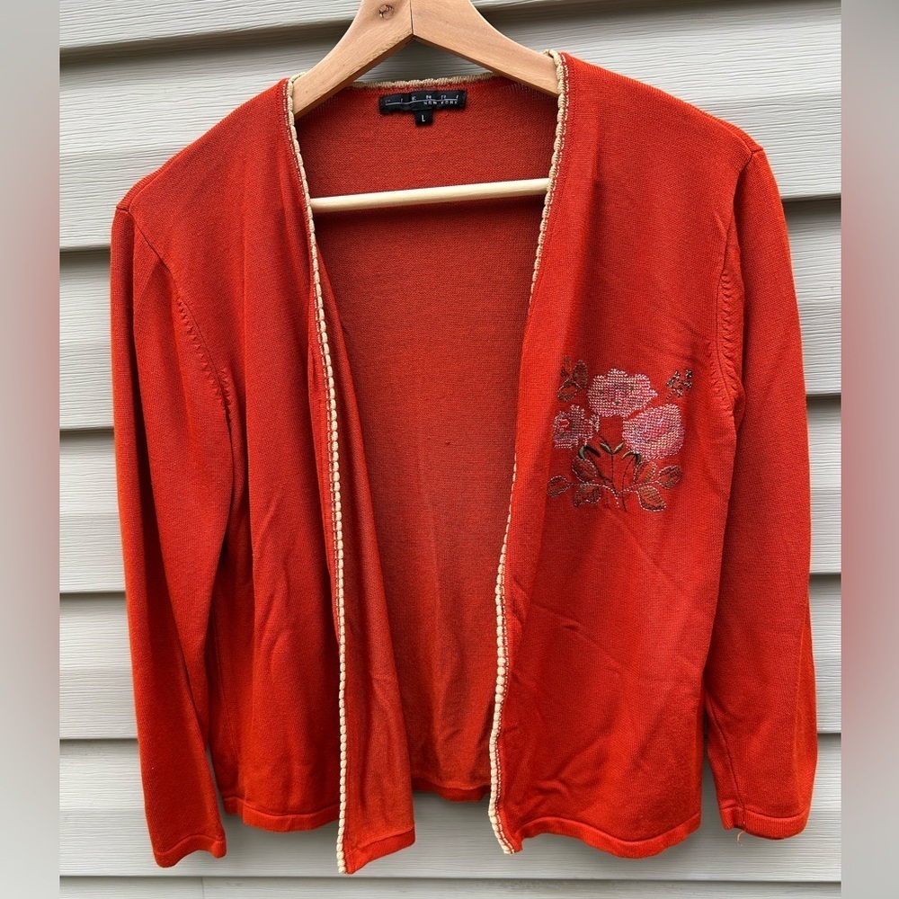 VTG Pierri New York L floral embroidered cropped Cardigan cottage sweater Y2K